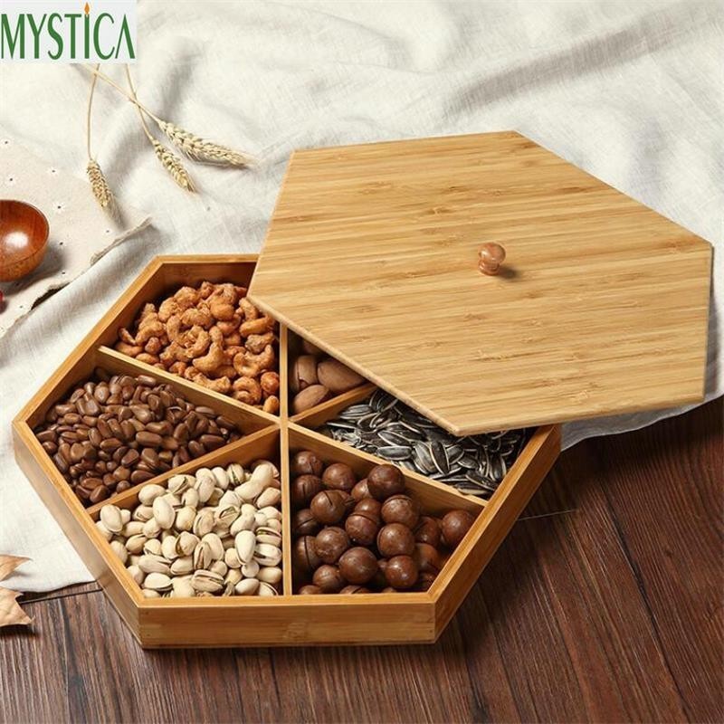 Kinesiskt snack godis förvaringsbricka trä partition torkad frukt mat förvaringsbox hållare hem nötter frukt melon organizer case