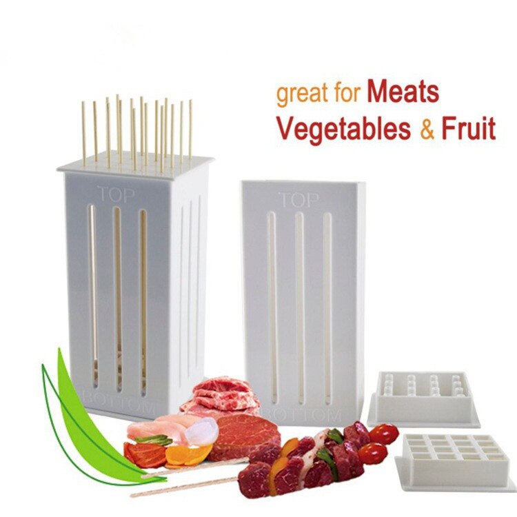 1PC Meat Skewer Machine Kabob Maker Box BBQ Tool Beef Mutton Meat Grill Machine Beef Meat Maker 16 Bamboo Skewers QA 129