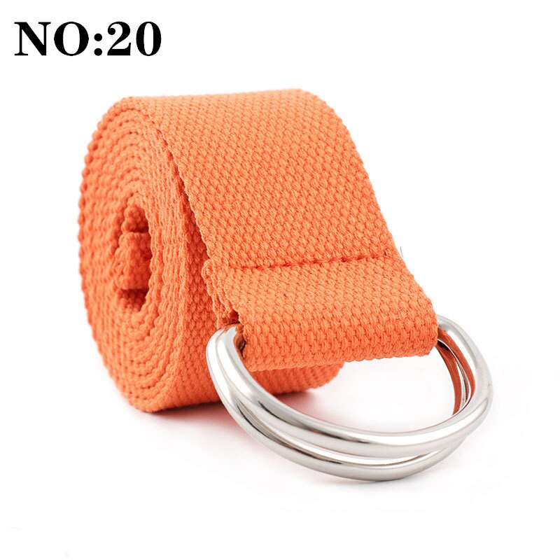 Frauen Neue Doppel Ring Leinwand Gürtel Streifen einfarbig Teenager Junge Mädchen Studenten Jeans Gürtel Lässig Band 125cm: Nein.20