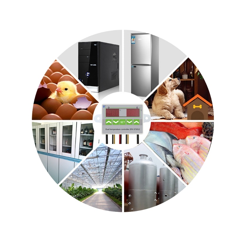 220V 12V Digital Dual Temperature Controller Thermostat Incubator Dual Probe