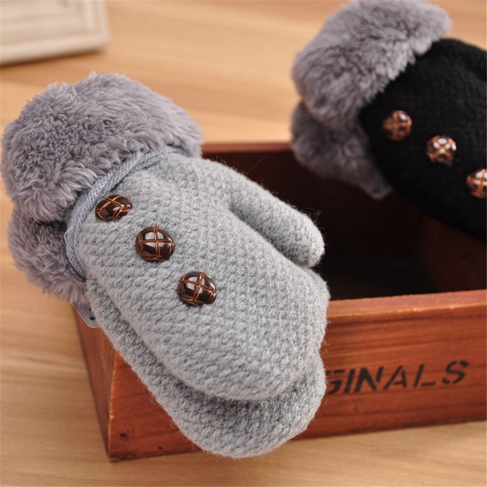 Inverno bebê meninos meninas luvas de dedo cheio crianças luvas de corda de algodão quente crianças tricô botão sólido mittens