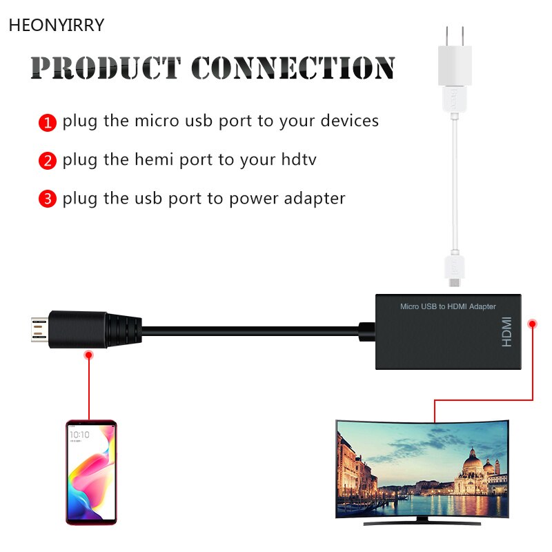 Micro USB to HDMI Adapter Cable Mirco USB to HDMI HD Conversion Cable for Mobile Phone Tablet PC and other Devices