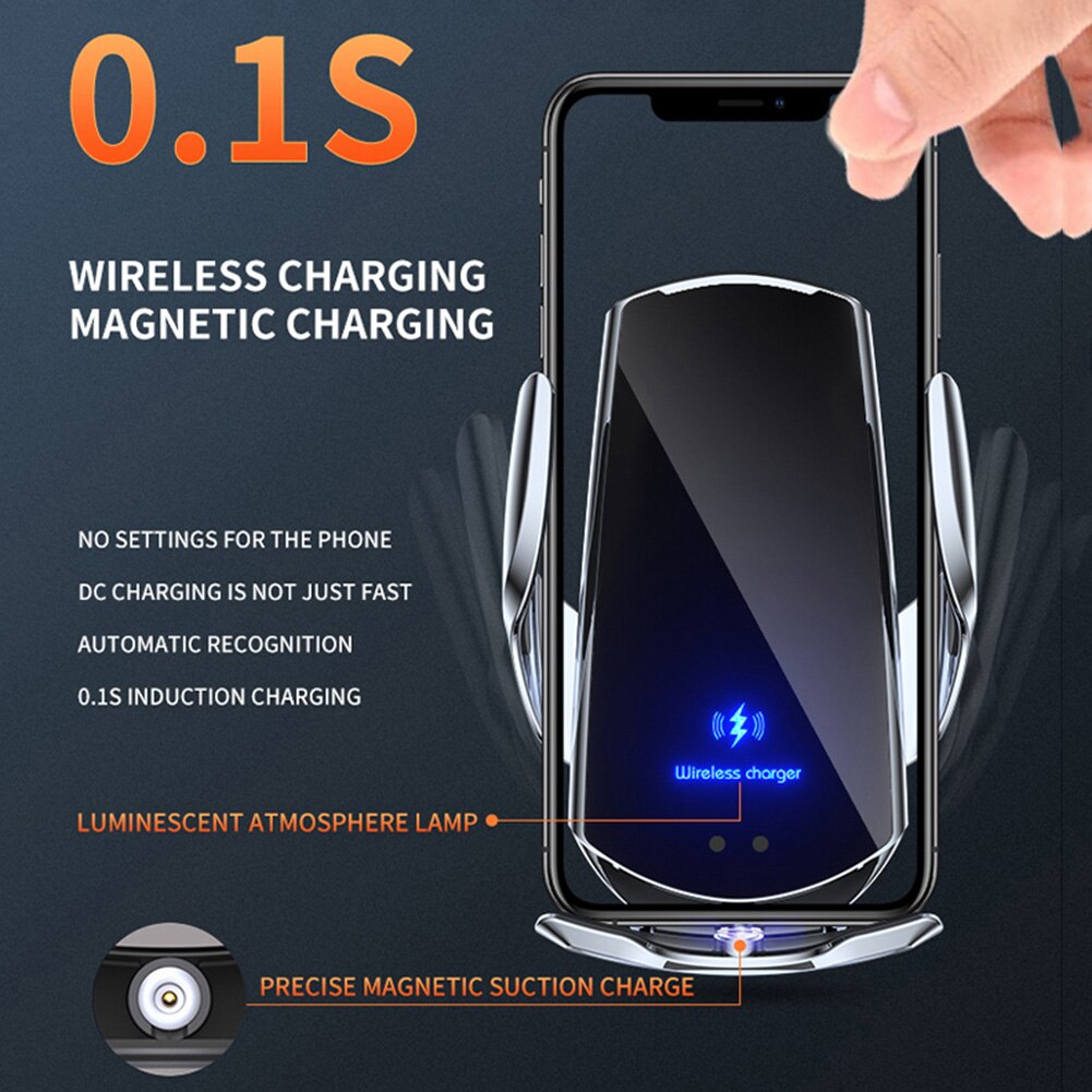 15W Automatic Car Qi Wireless Charger for iPhone 13 12 11 XS XR X 8 Samsung S21 S20 Magnetic Infrared Sensor Phone Holder Mount