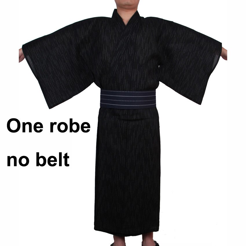 Männer Japanischen Samurai kostüme Kimono Jinbei Hause Tragen Lose Baumwolle Schwarz Yukata Traditionelle Kleidung Pyjamas Nachthemd Robe: One robe(no belt) / M