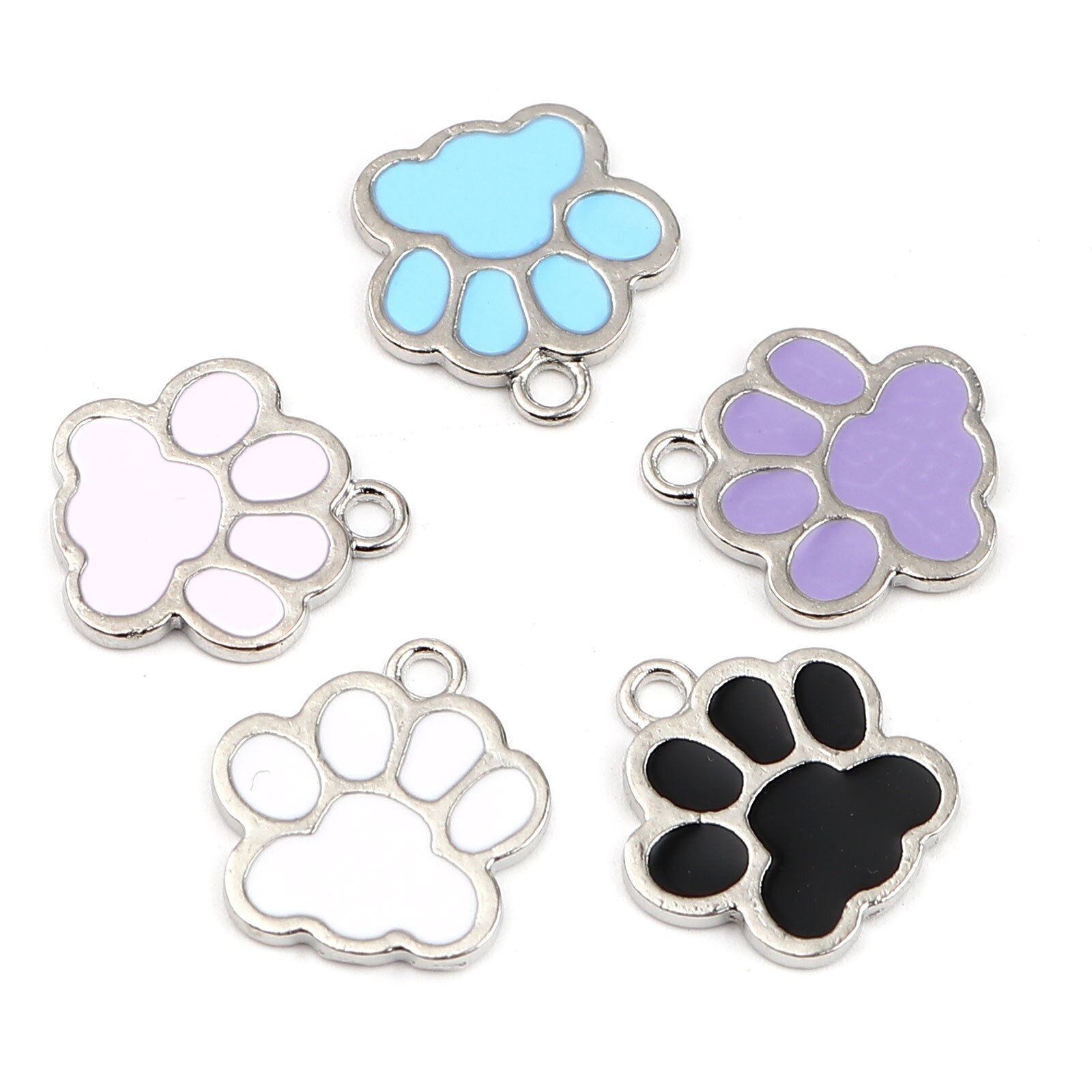 20PCs Animal Series Zinc Based Alloy Charms Pendant For Jewelry Making Paw Claw Silver Color Purple Enamel 17mm x 16mm