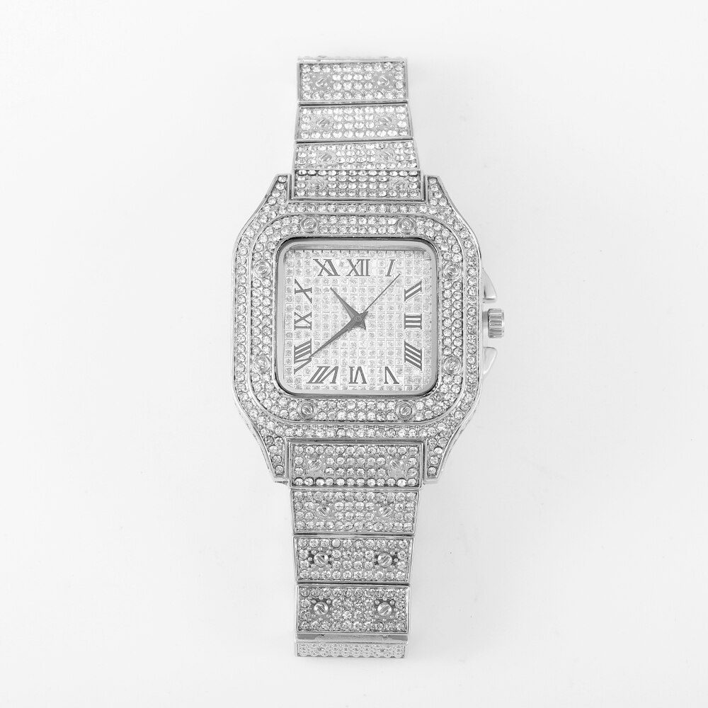 Vierkante Horloge Ijs Uit Diamant Hip Hop Sunburst Wijzerplaat Waterdichte Quartz Horloges Droshipping Reloj Hombre Marca De Lujo