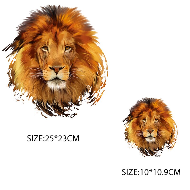 Termiska klistermärken för kläder stryk på lejon djurlappar värmeöverföring på kläder krondjur t-shirt klistermärken: 25 x 23cm 10 x 10.9cm
