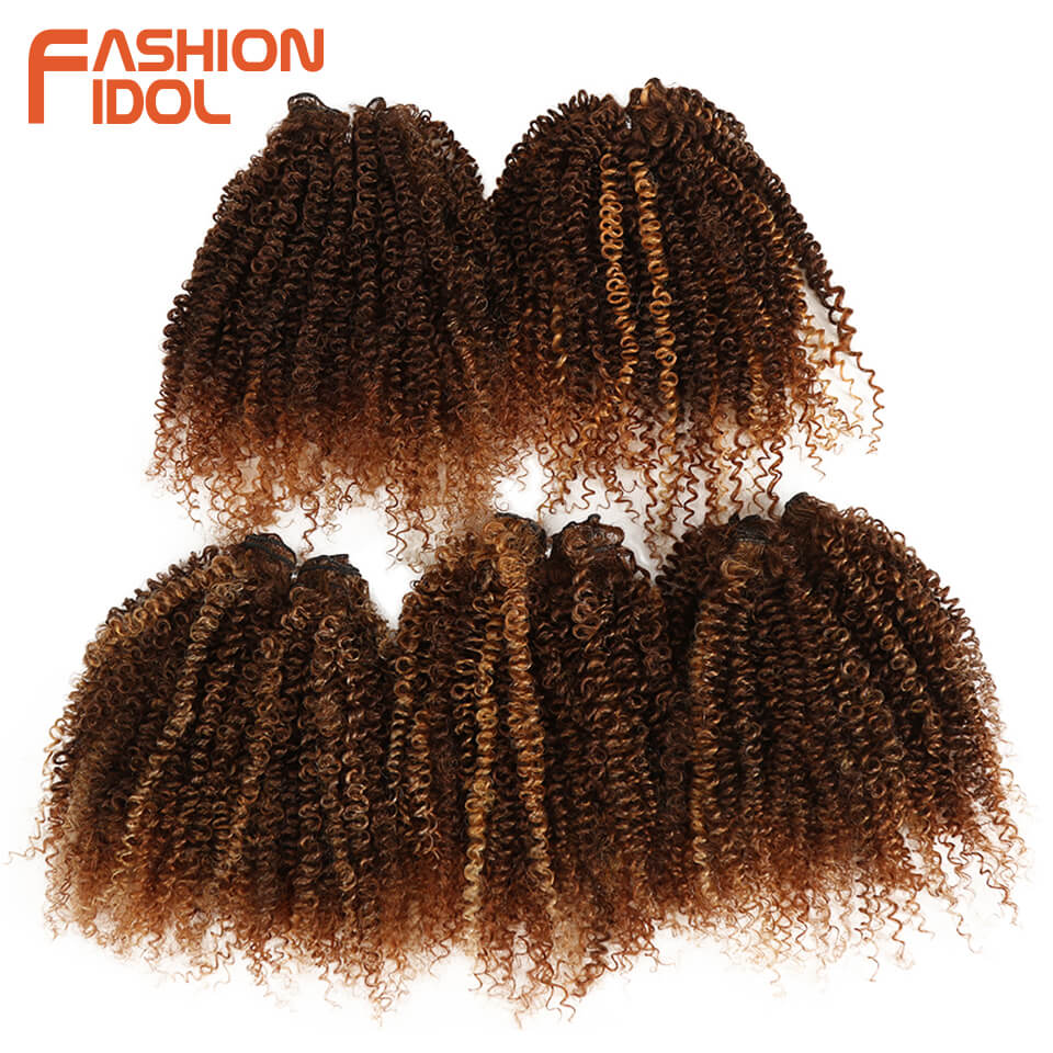 MODE IDOL Synthetisch Haar Weave Afro Kinky Krullend Haar Bundels Zwart Blond 8 inch 250g 5 Stuks Hair Extensions
