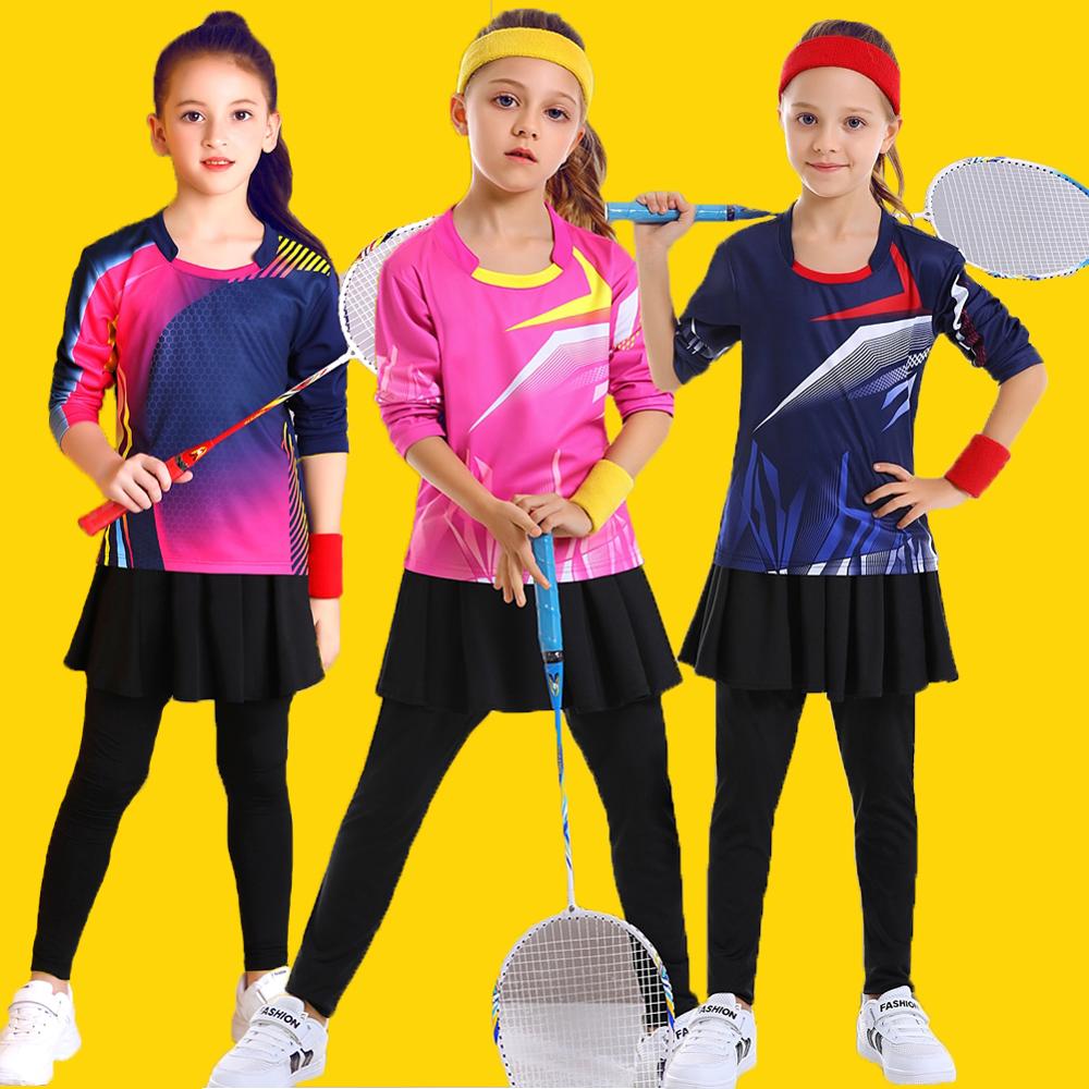 Kinderen Badminton Sport T-shirt Vrouwen Kleding Kid Tennis Skorts Kits Meisjes Tennis Shirts Rok Broek Sets Volledige Mouw