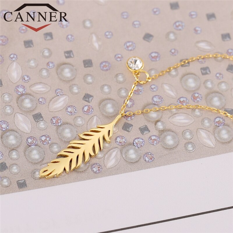 CANNER 925 Collana in Argento sterlina Collares Chocker dell'oro Della Piuma di Fascino Del Pendente di Modo Della Collana Dei Monili Delle Donne FO