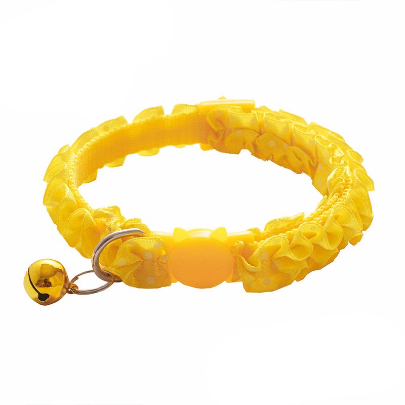 Adjustable Buckle Collar For Cat Puppy Pet Supplies Lovely Cat Dog Lace Collar With BellCat Dog Accessories Small Dog Chihuahua: Yellow