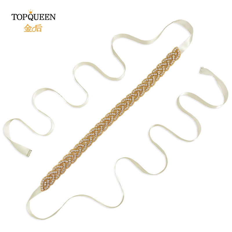 Topqueen  s216- g guld midjebälte fancy strass skärp guldpärlor brudbälte guld bälte för kvinnor bälten bröllop skärp bröllop: Elfenben