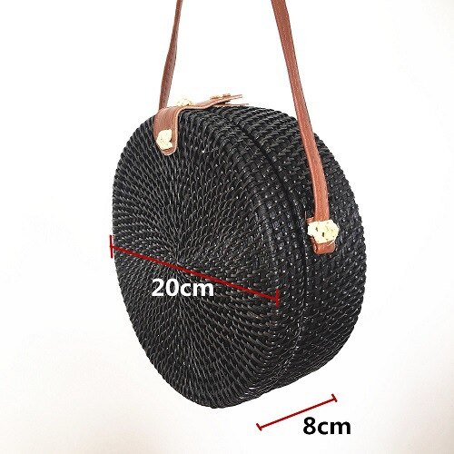 Round Straw Bags Women Summer Rattan Bag Handmade Woven Beach Crossbody Bag Circle Bohemia Handbag: M 20X8cm