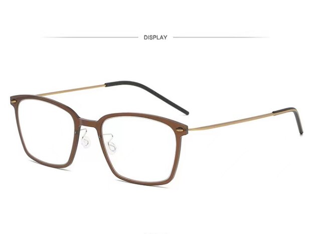Denmark Brand Titanium Prescription Eyeglasses 6536 Square Ultralight Screwless Glasses Frame Men Women Myopia Optical Spectacle: Cofee-Golden