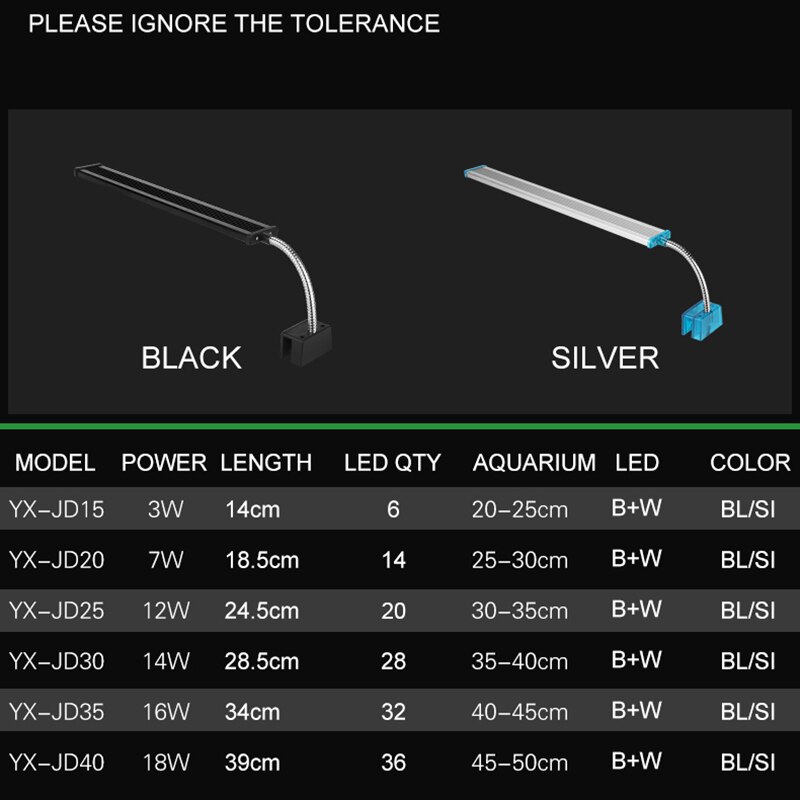 Aquarium Light Highlight Aquarium LED Light Aluminum Alloy Blue And White Clip Light Ornamental Aquatic Landscaping Special Lamp