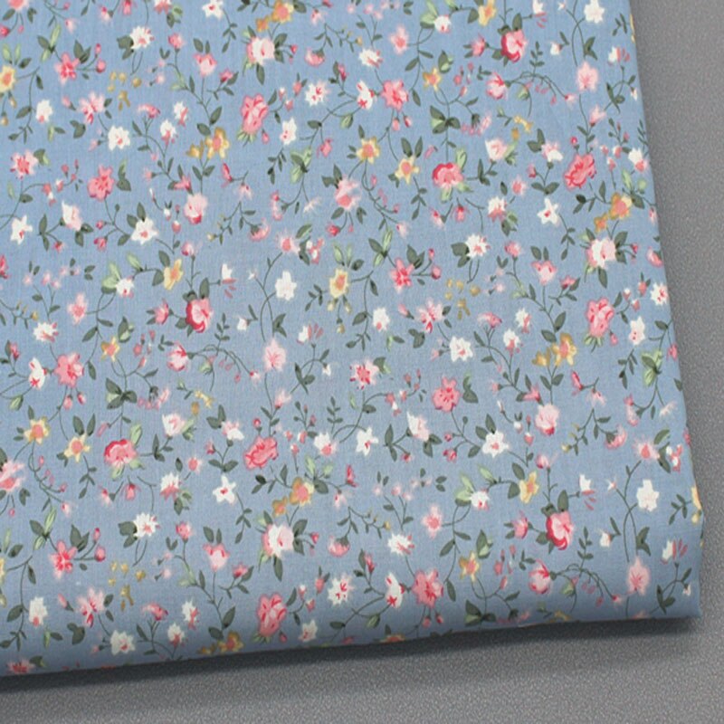 Tela de popelina de algodón con estampado Floral, Popelina de 4 colores, con hojas pequeñas y flores, 50x140cm, 100%: blue
