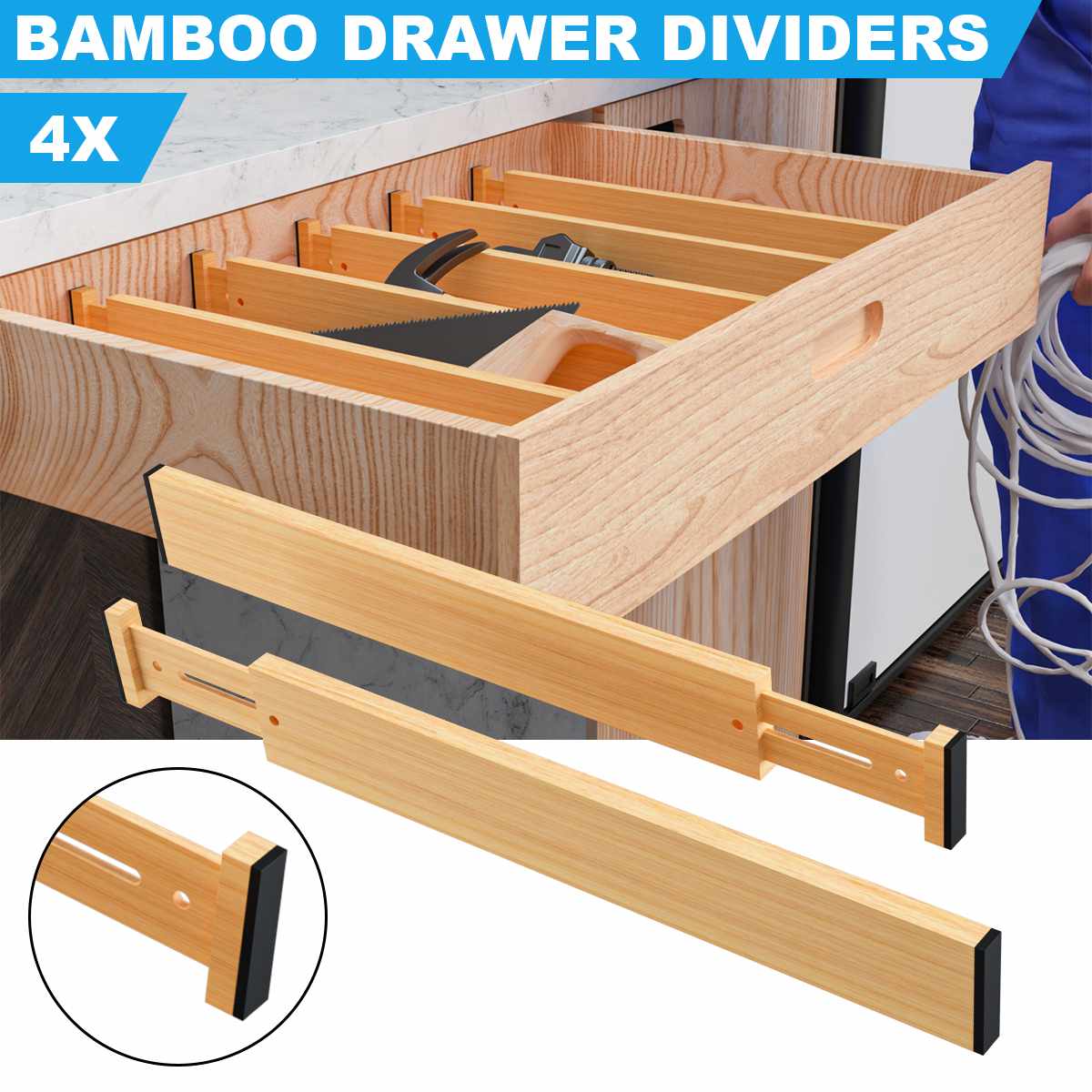 4pcs Adjustable Bamboo Drawer Dividers Wood Organizer Dividers Bedroom Baby Adjustable Bamboo Drawer Dividers for Underwear