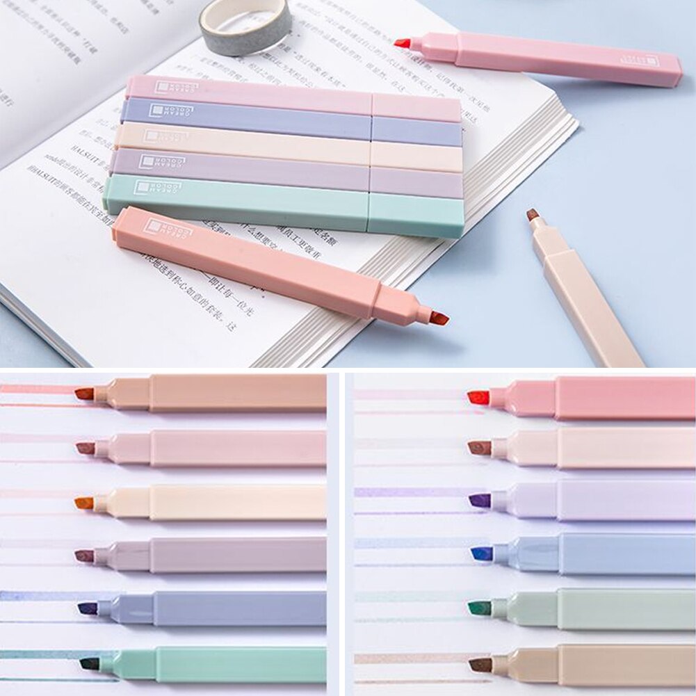 Stylo marqueur Kawaii à pointe souple de couleur claire pièces/ensemble, stylo Fluorescent pour Album Photo et Journal, papeterie pour étudiant, DIY bricolage, 6