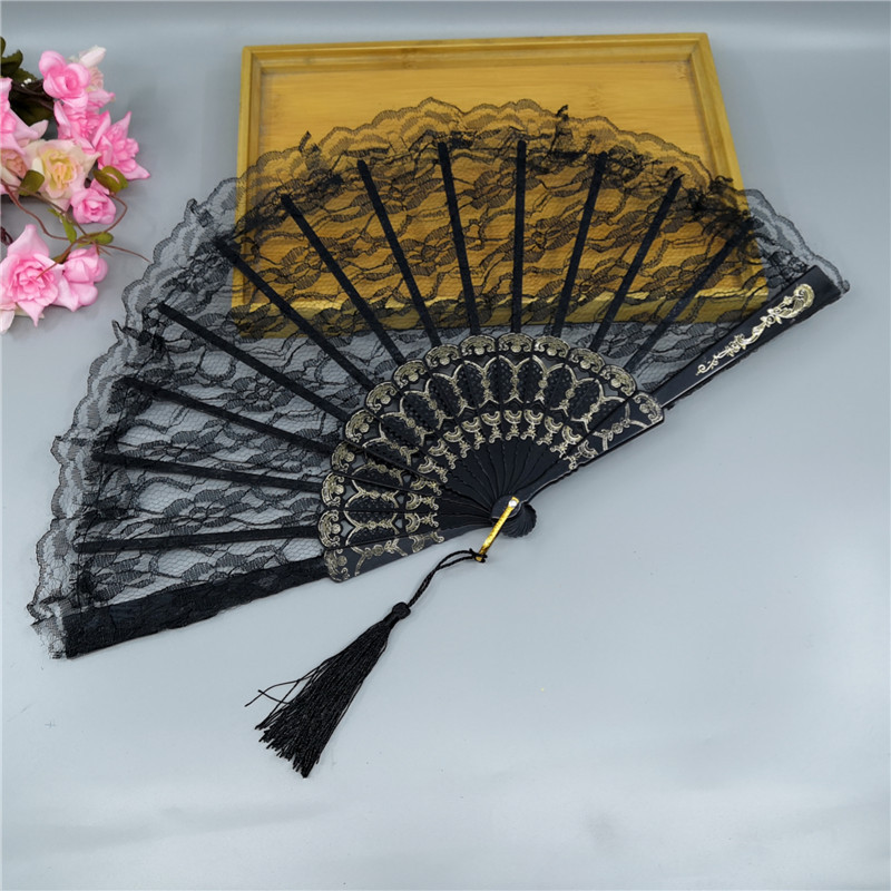 23cm Thin Lace Fan Plastic Bone Hand Fan Art Craft Lolita Japanese Sweet Girl Dance Photo Props Wedding Party Decoration