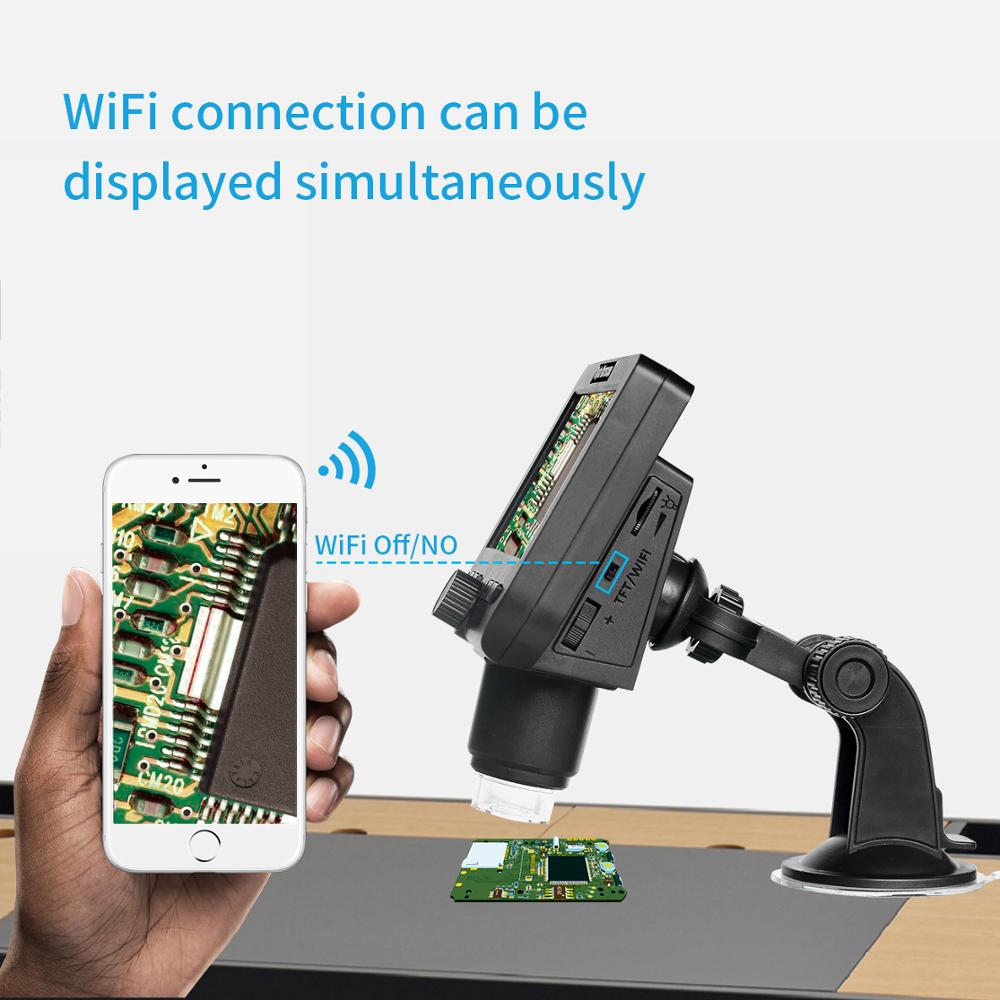 1000x digitalt trådløst wifi-mikroskop 4.3 tommer 1080p lcd-skærm 8 led-kamera forstørrelsesglas til ios android med stativ: Sugekopbeslag