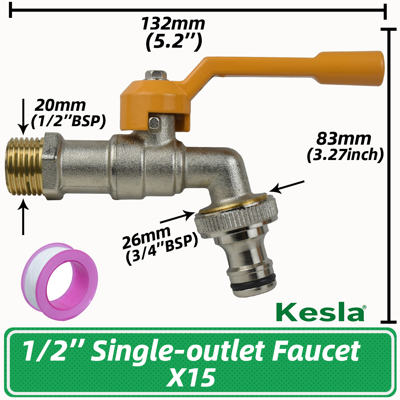 Garden 1/2'' 3/4'' Brass Water Faucet Water Splitter 1-Way 2-Way Connector Coupling Adapter Valve Switch Irrigation Tap Replace: Brown