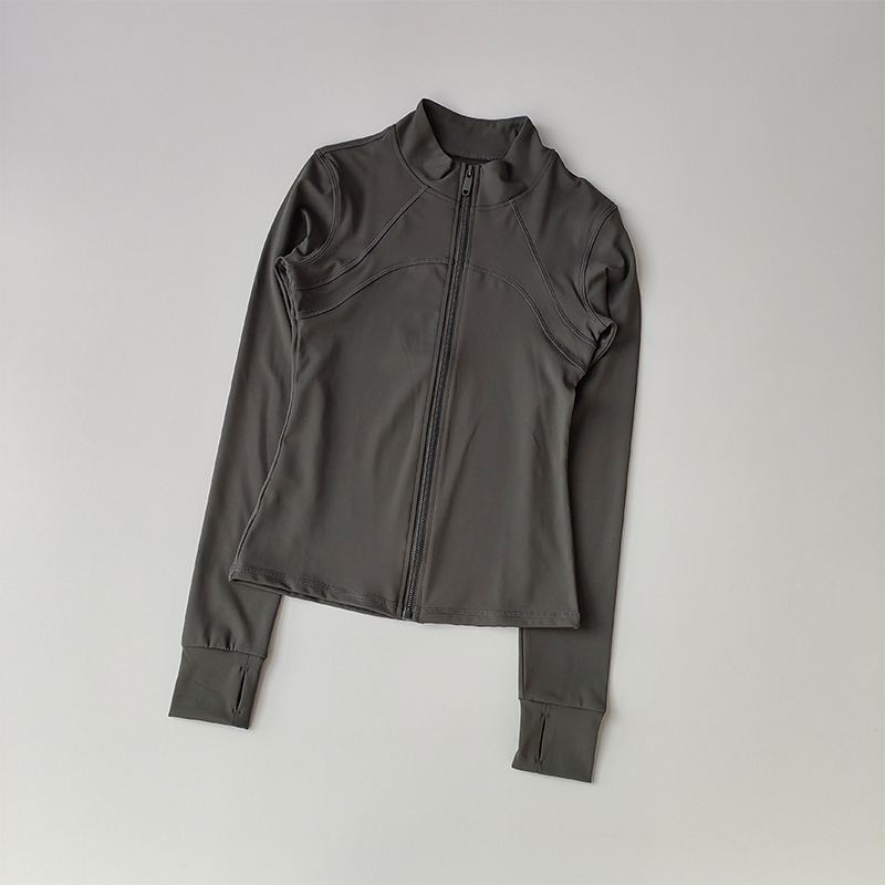 Yoga-Anzug für Damen, High-End-Sportjacke mit Stehkragen und langen Ärmeln, Lauftraining, Fitness-Top, winddichter Laufanzug: S / Beige