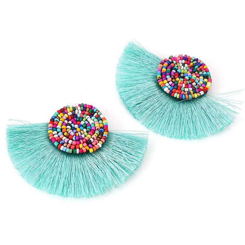 2PCs Tassel fringe pendant with glass bead for DIY earrings jewelry making sewing supplies garment clothes accessory decoration: 9