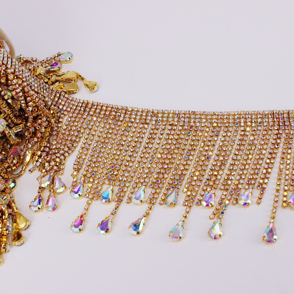 fantasia Oro Rosa di Modo di Cristallo Catena Della Tazza del strass Guarnizioni Abito Da Sposa Decorazione per Abiti Da Sposa Abbigliamento applique ordinare: oro AB 27