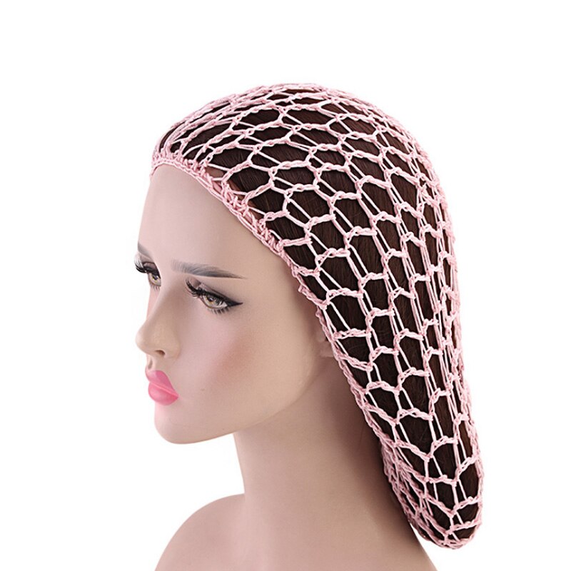 Women Ladies Soft Rayon Snood Hair Net Handmade Crocheted Hair Nets Mesh Breathable Hair Styling Hat Hatnight Cap Cheveux Femme: pink