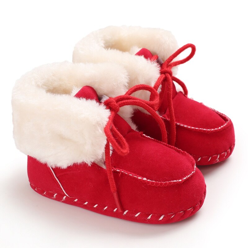 Patpat Winter Baby/Peuter Effen Pluis Lace-Up Strik Katoen Prewalker Schoenen Voor Baby Unisex Sneeuw laarzen: Red / Infant US 3