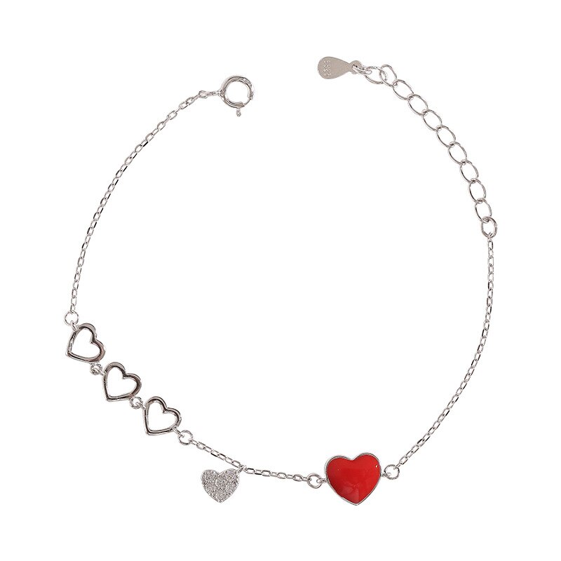 Pulsera de corazón de amor para mujer, de Plata de Ley 925, joyería de circón ajustable, románticos, S-B264: Silver Color