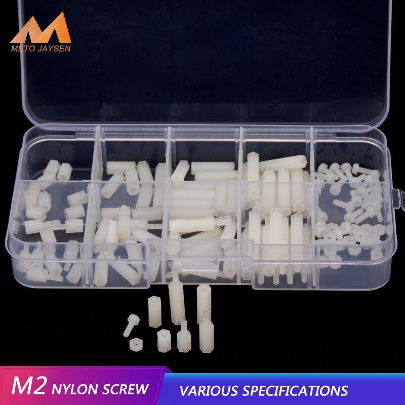 120 Pcs M2 Hex Nylon Spacer Standoff Schroef Witte Mannelijke Vrouwelijke Afstand Plastic Moer Assortiment Kit
