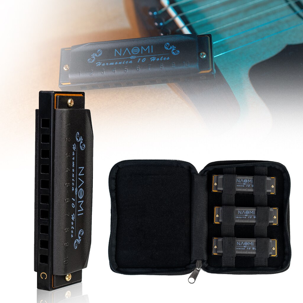 Three-part Harmonica Set Keys C, D, G with Case 3 Harmonica Harp