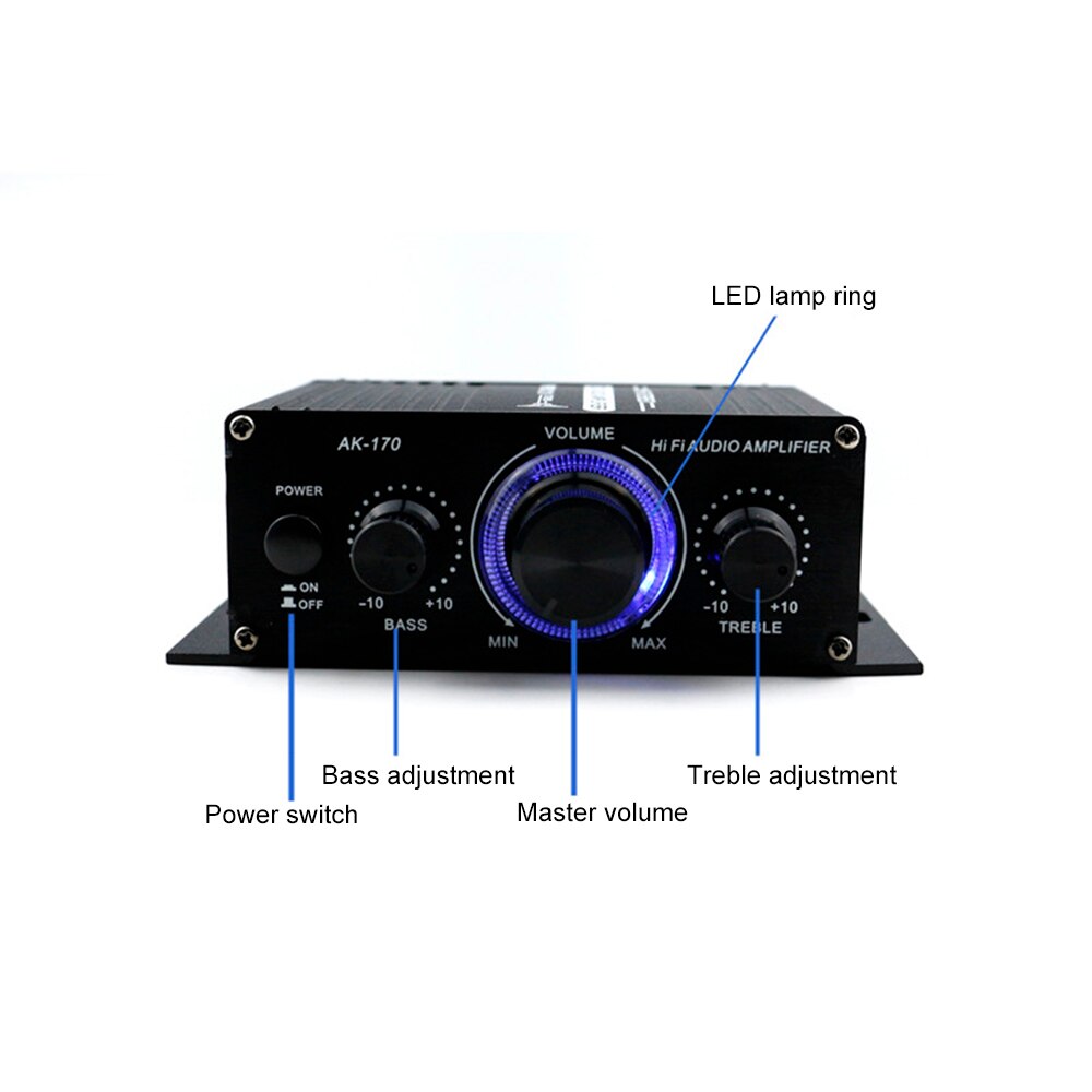 12V Mini Audio Power Amplifier Digital Audio Receiver AMP Dual Channel 20W+20W Bass Treble Volume Control Amplifiers