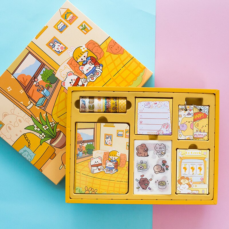 planner sets notebook Tool Materials Full Set Of Book Set Japanese Style Tn Color Page Checker Girl Set Stationary Set: yellow