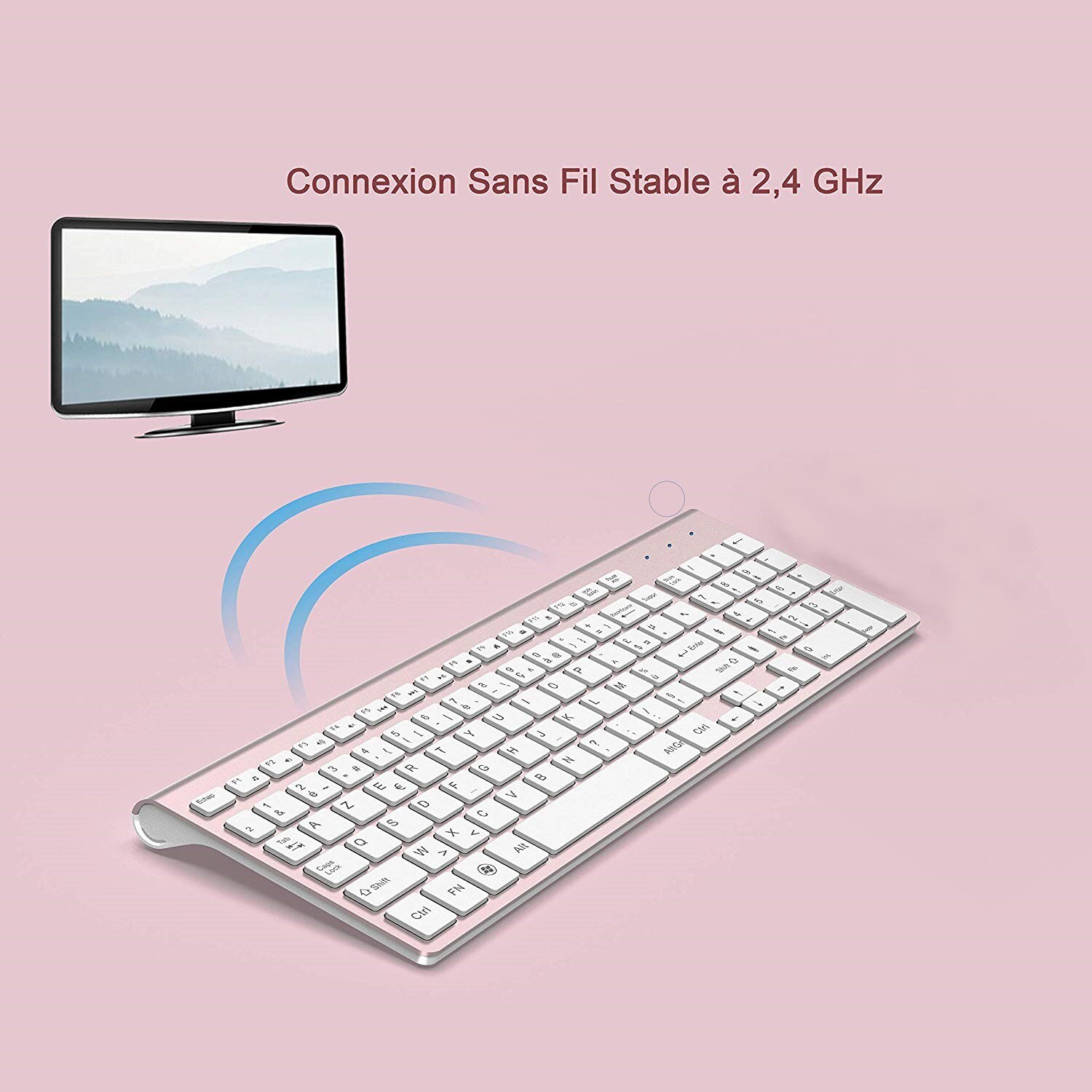 Wireless Keyboard Frans (Roze) Ergonomische Usb Interface Computer Mute Azerty Toetsenbord Voor Pc Laptop Tv