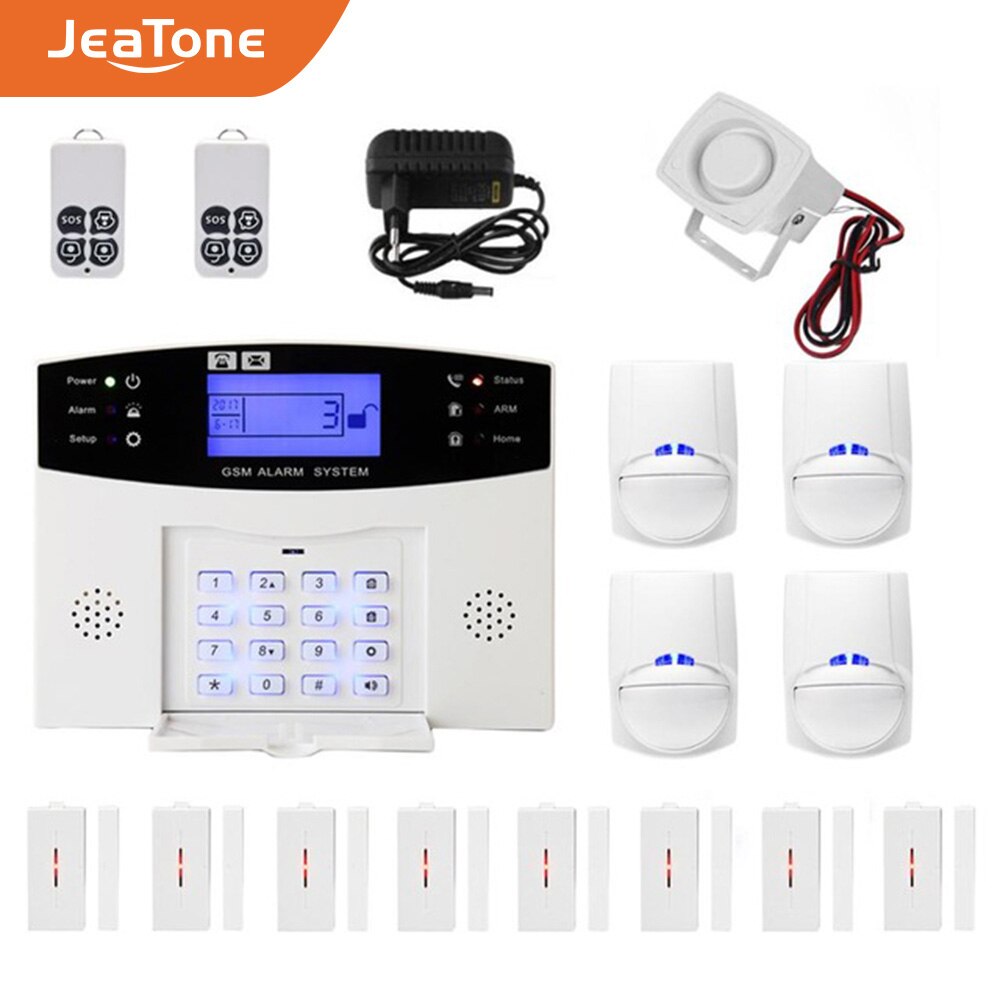 Jeatone Gsm Alarm Sms Draadloos Alarmsysteem Thuis Inbreker Alarm Kits Diy Lcd Display Pir Deur Raam Sensor App controle