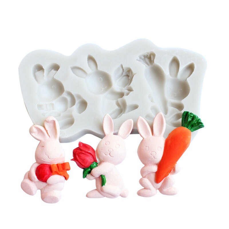 Rabbit / Three Silicone Molds DIY Fondant Cake Decoration Molds, Aroma Candles, Clay, Decoration Decoration Molds, Kitchen Bakin