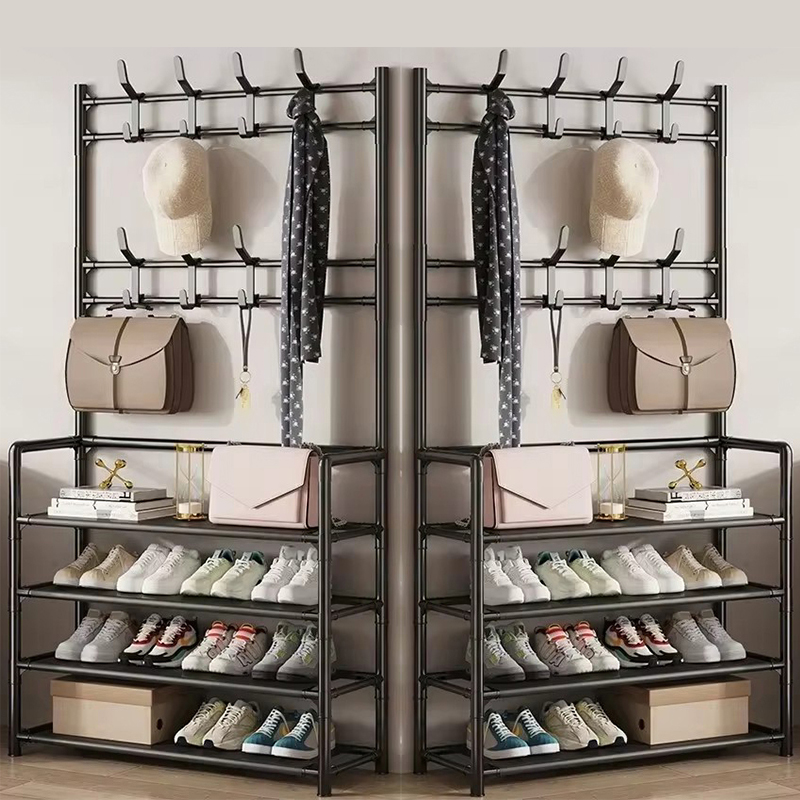Colgador de ropa, Zapatero multicapa, puerta DIY, estante para sombreros y zapatos, organizador Simple de pie para sala de estar, estantes de almacenamiento: Color gris
