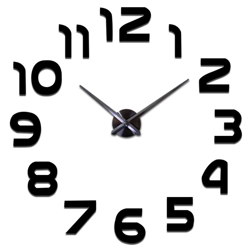 3D Big Wall Clock DIY Acrylic Mirror Wall Sticker Clocks Watch Quartz Horloge reloj de pared Modern Living Room Home Decor: Black / 27 inch