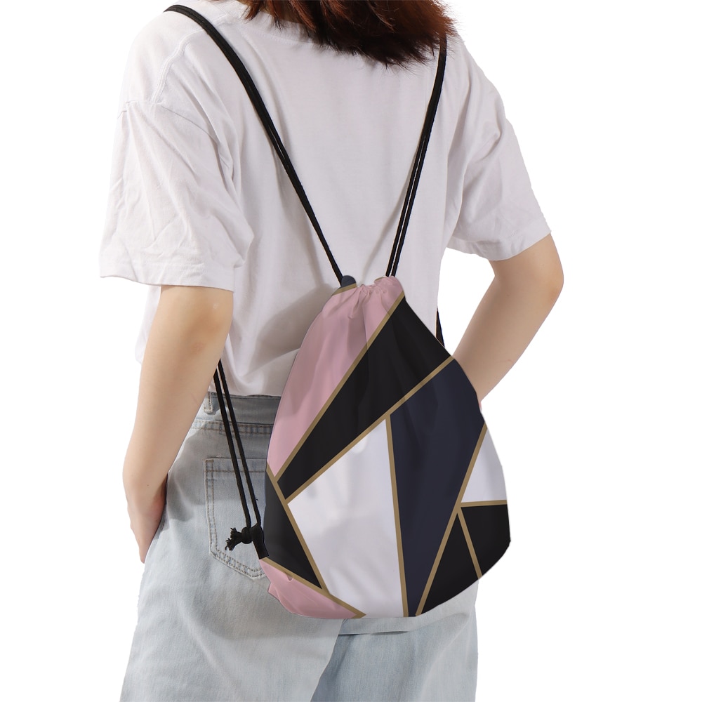 Deanfun Drawstring Bag Marbling Geometric Pattern Sports Bag Women Beach Bag 60337