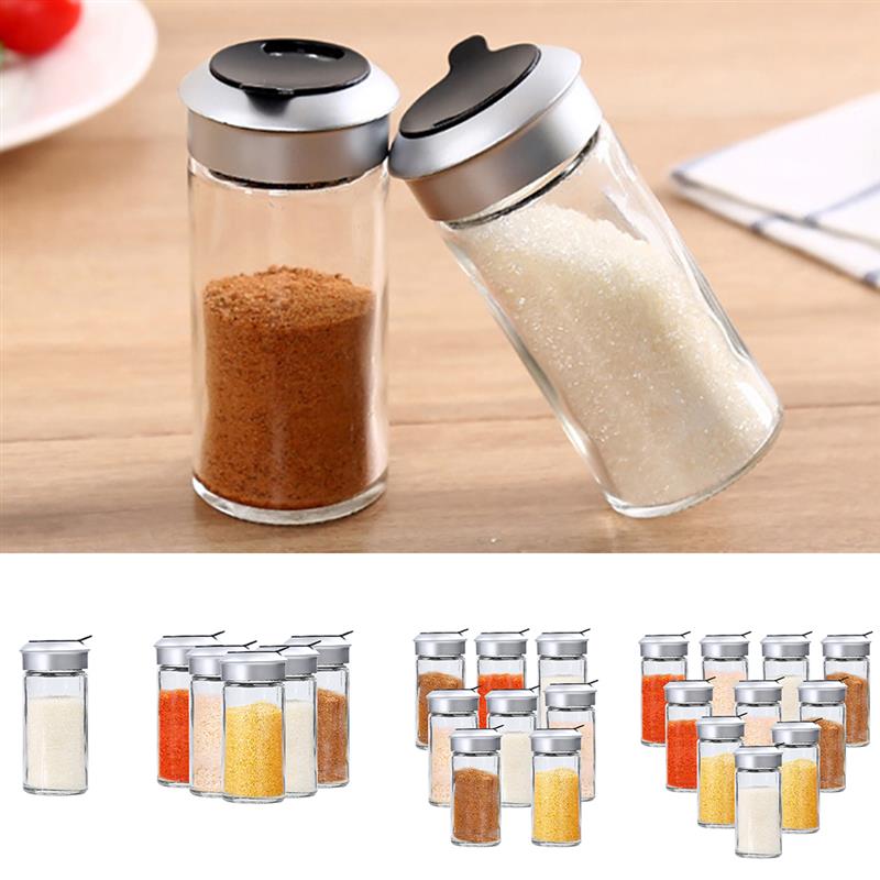 10 stk gjennomsiktig glass kjøkkenutstyr krydder pepper shaker krydderkrukke roterende deksel krydderkanne salt sukkerflaske