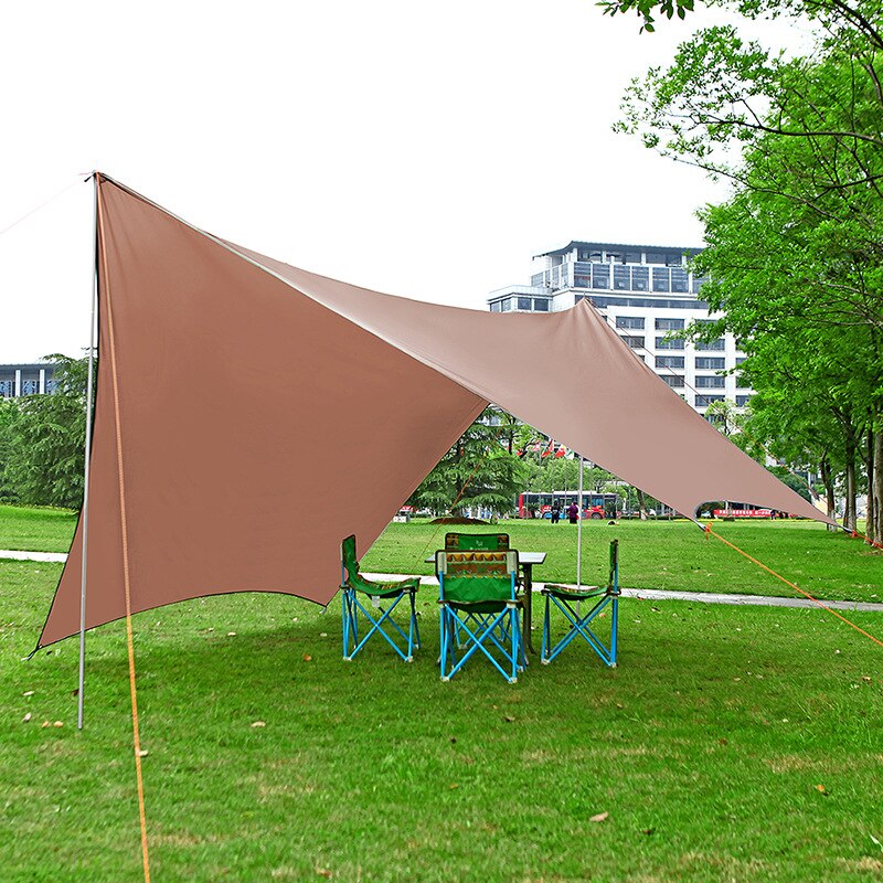 Portable Sun Shelter Awning Beach Outdoor Camping Garden Sun Awning Canopy Sunshade Hammock Rain Fly Tarp Waterproof Tent Shade: Brown