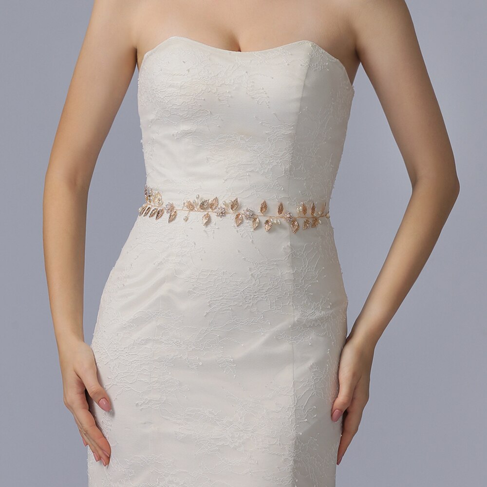 Cinturón TRiXY SH110 de hoja dorada para boda, cinturón Floral para novia, fajas de diamantes de imitación para novia, accesorios de boda, cinturones en el vestido