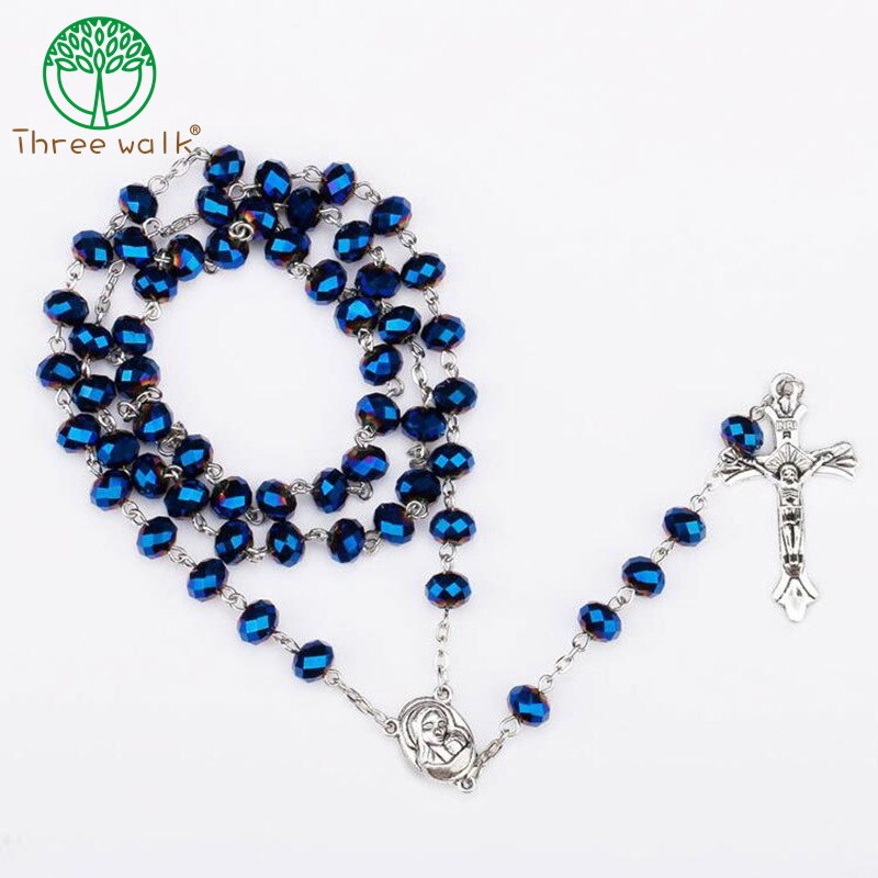 CR96 Vintage Glass Bead Katholieke Rozenkrans Ketting Religieuze Vader Kralen Heilige Bodem Binnen Middelpunt Maxi Strand Ketting