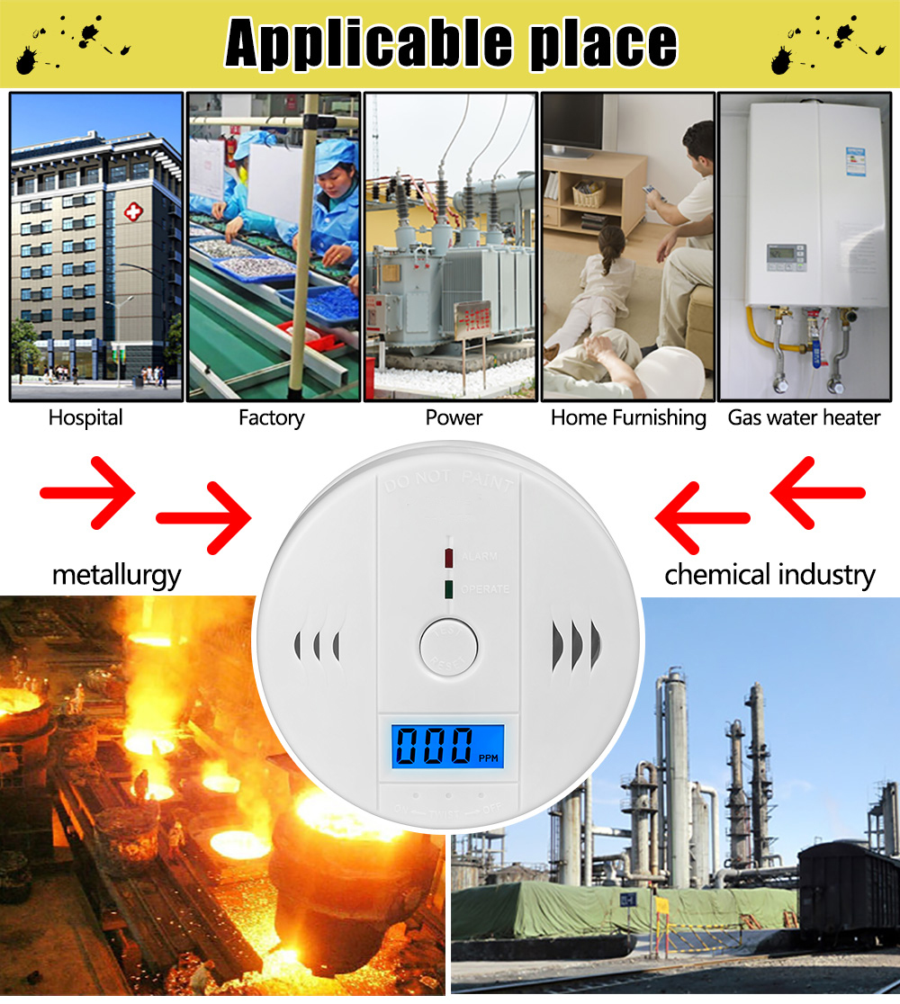 5 stk co sensor advarsel alarm detektor lcd displayer kulilte forgiftning røg analysator køkken badeværelse gas analysatorer