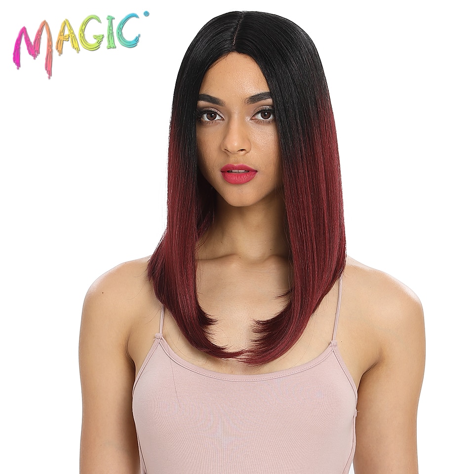 MAGIC Hair 18 "Hittebestendige Vezel Haar Synthetische Pruik Rood Zwart Kleur Zijde Recht Synthetische Lace Front Pruiken voor zwarte Vrouwen
