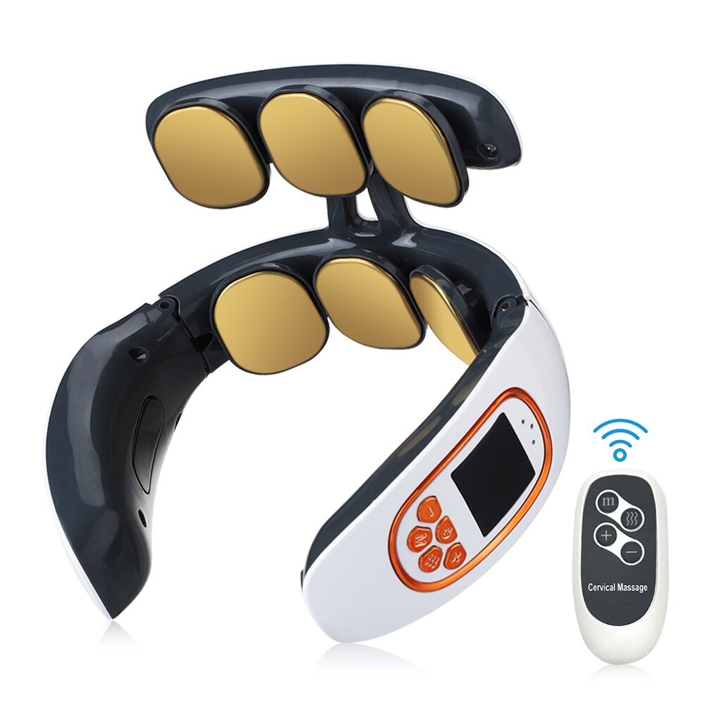 Machine de massage avec principe d&#39;impulsion électrique, sans fil,masseur intelligent à technologie TENS, chaleur sur vertèbre cervicale, relaxation et pétrissage du cou et du dos, pour soulager la douleur, 6 têtes,: With Remote Control