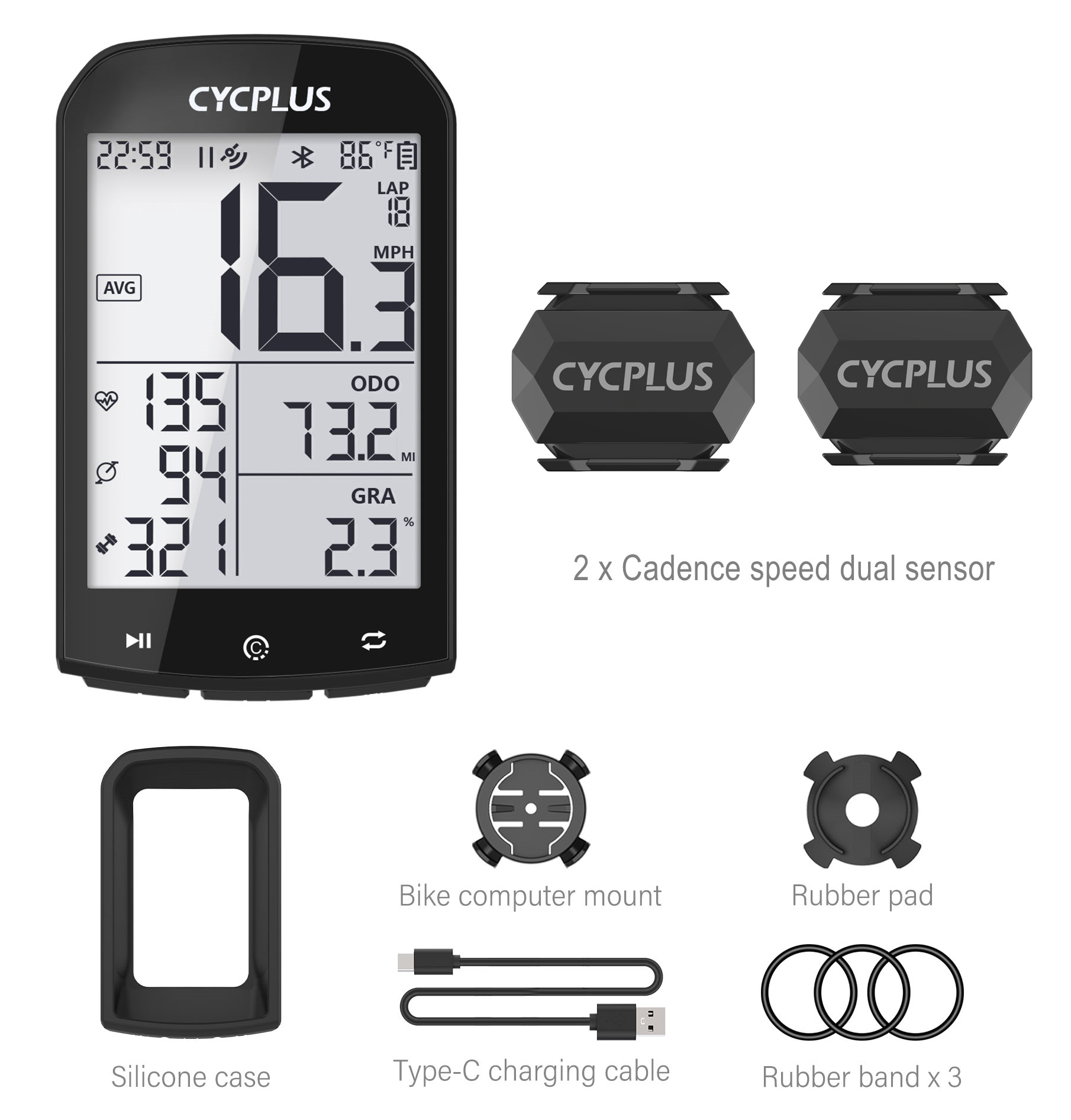 CYCPLUS M1 GPS Fietscomputer Fietsen Snelheidsmeter Bluetooth 5.0 ANT + Ciclismo Snelheidsmeter voor Garmin Zwift Fietsaccessoires: Light Grey