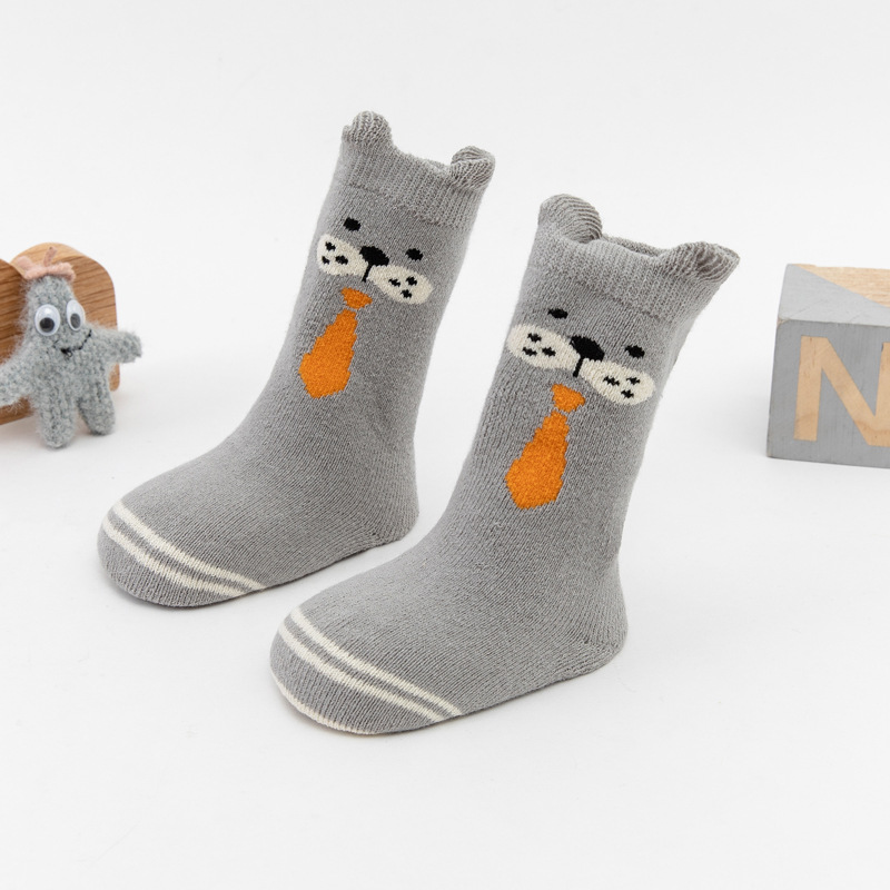 3 pares/lote 0-2 ano bebê inverno quente meias grossas meias de toalha de tubo alto crianças meninos meninas anti-deslizamento meias de bebês acessórios: Dog 3 Pairs / 12-24M